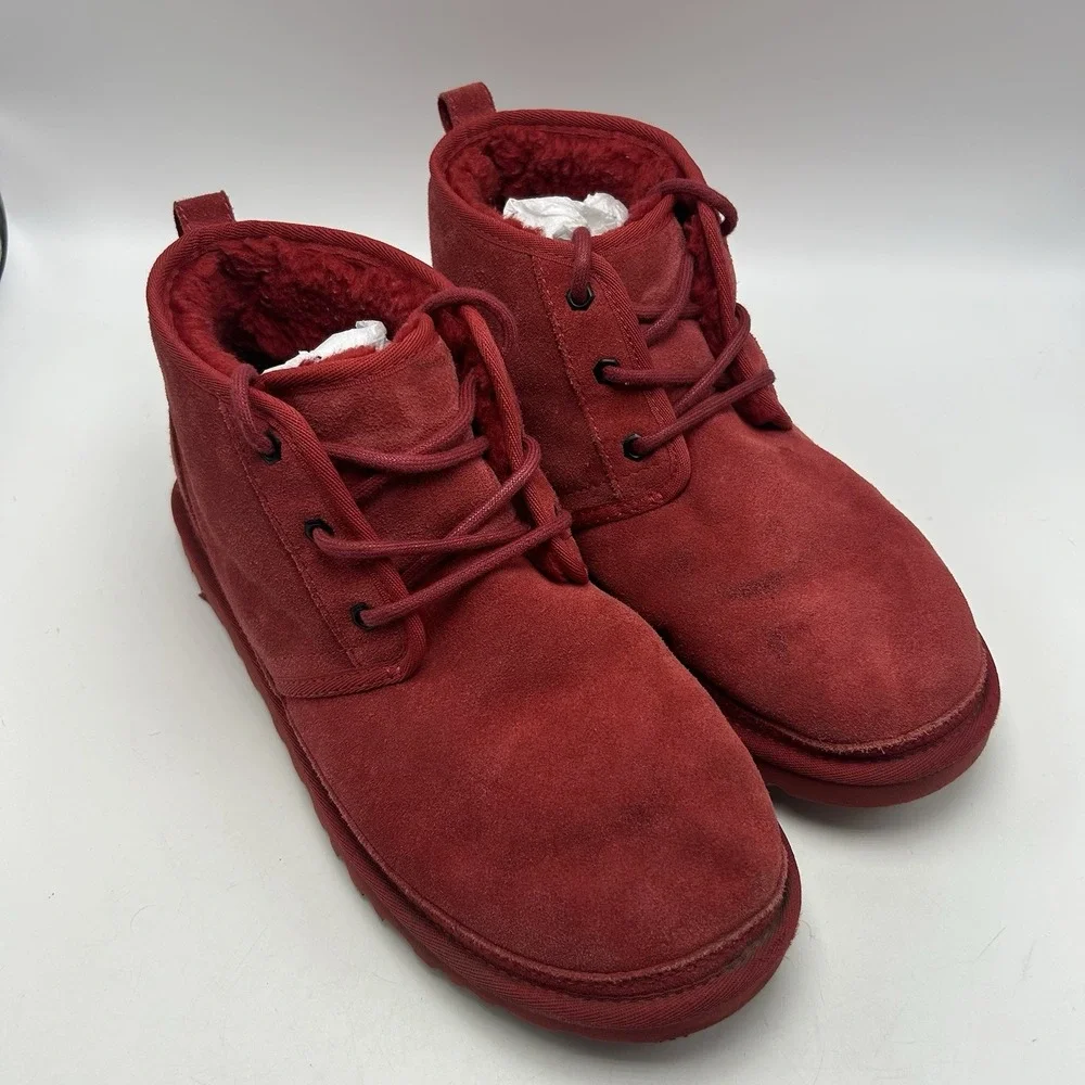 UGG Boots Mens 10 Red Shearling Lace Up Casual Neumel 3236